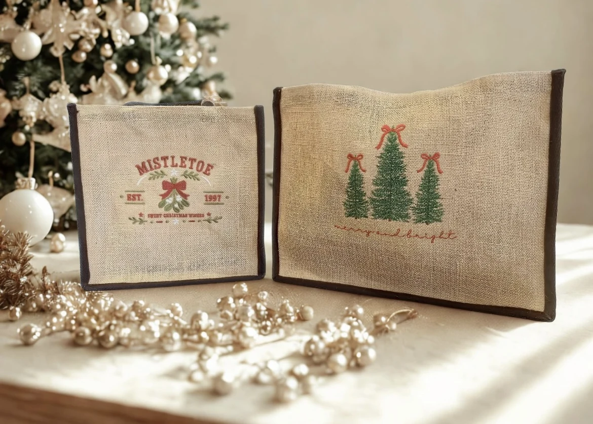 BC Embroidery real Christmas jute keepsake bags